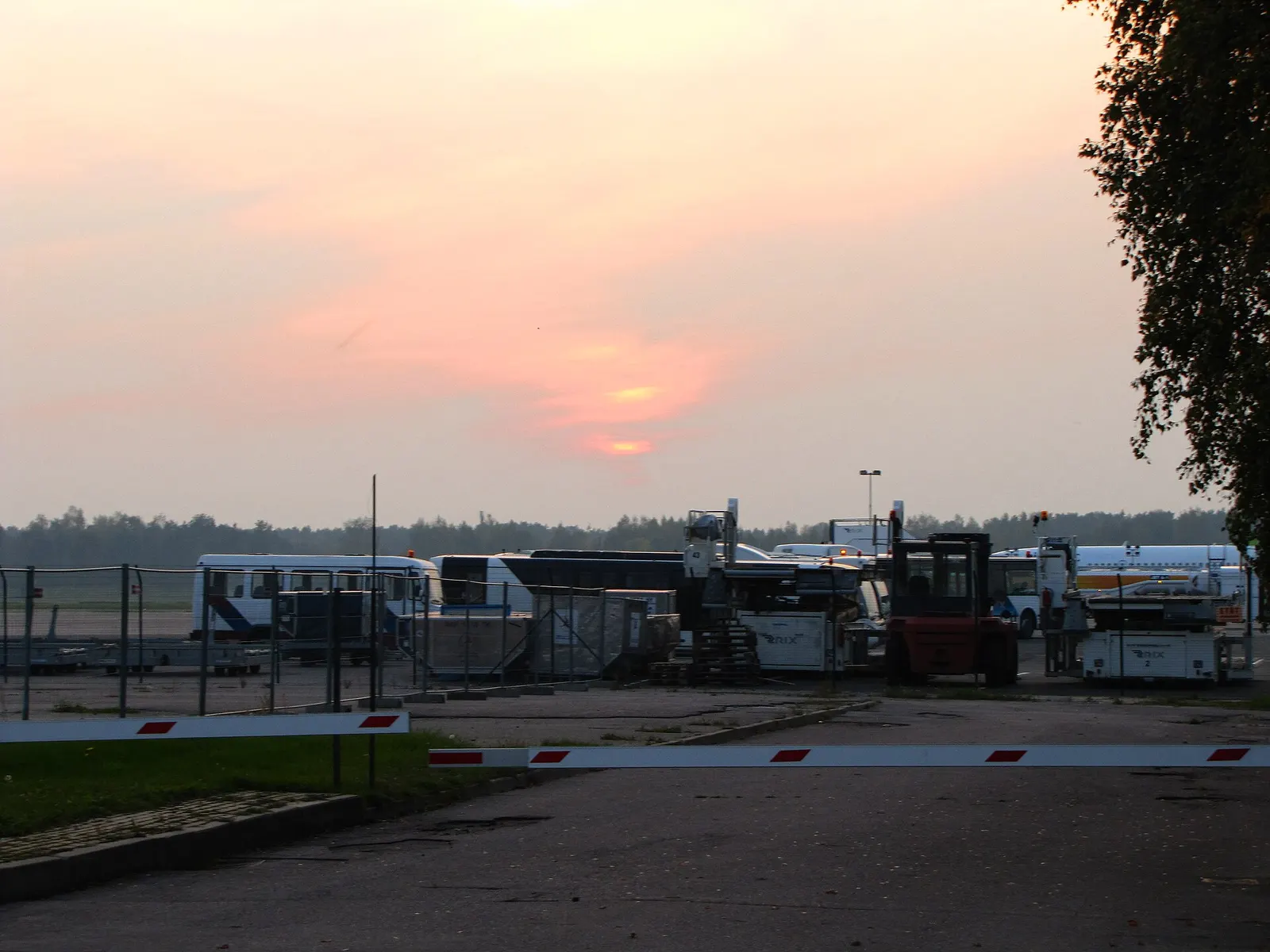 Riga International Airport terminal at sunset