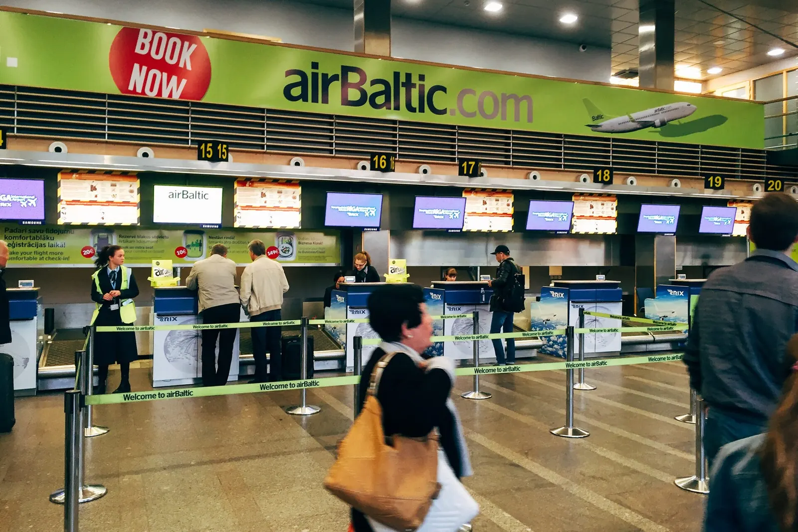 Check-in counters inside Riga International Airport