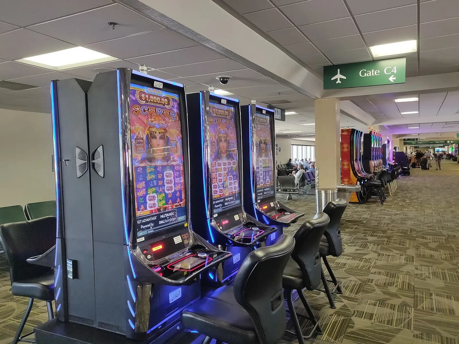Slot machines beside Gate C4 at Reno-Tahoe International Airport