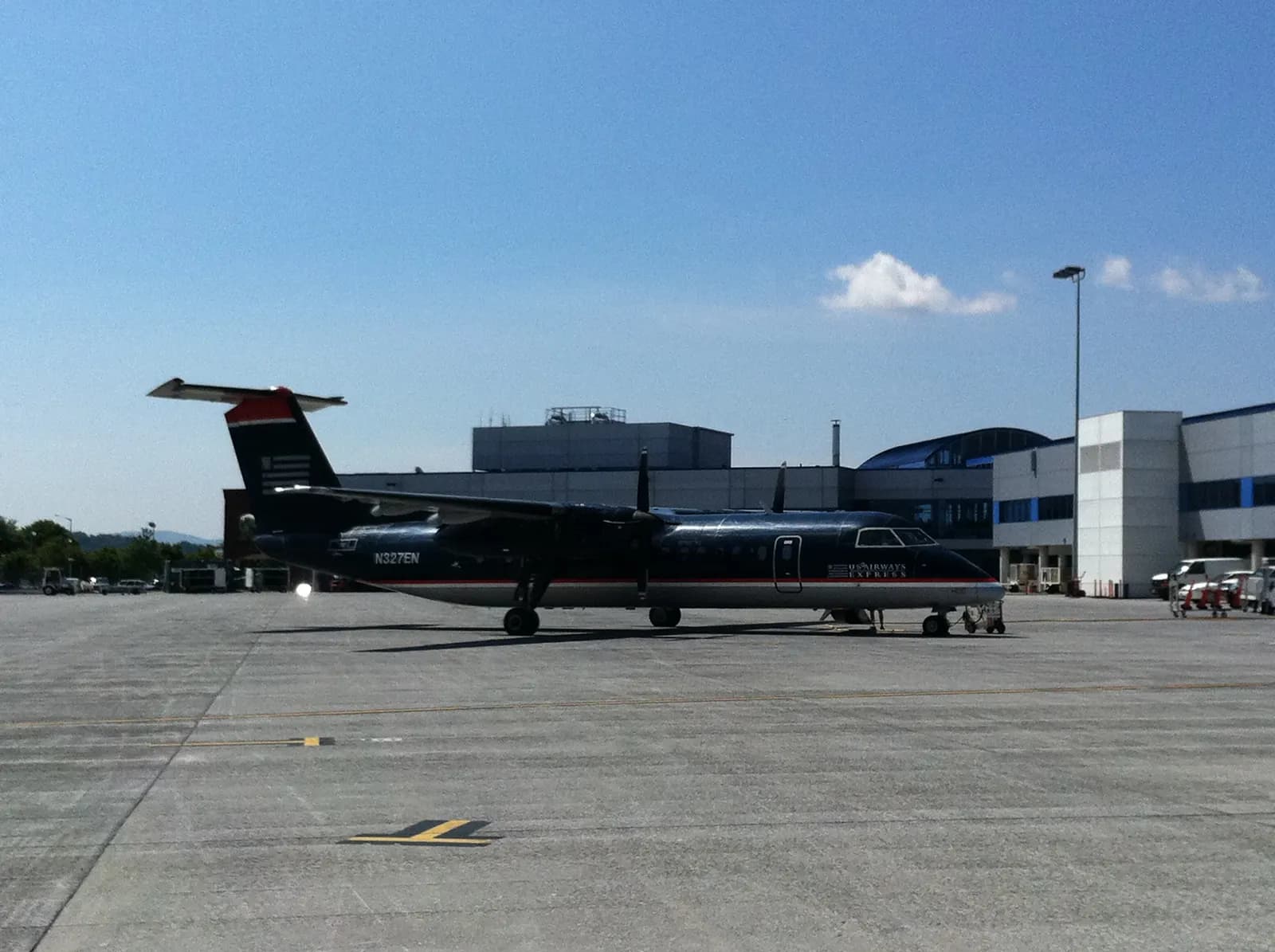 June 2011 US Airways Express Dash 8-300 on the ramp at Roanoke Regional Airport.