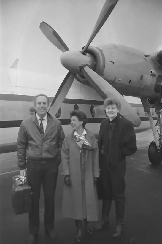 Historical view of aircraft and people at Røros Airport photographed by Per Magne Grue