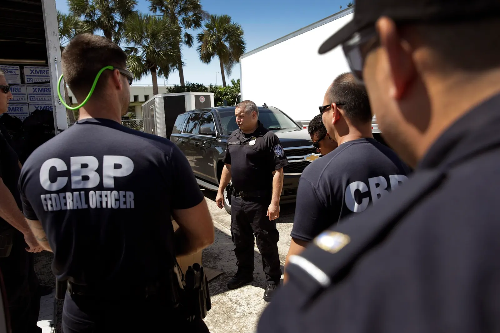 U.S. Customs and Border Protection officers with the Office of Field Operations pre-stage in at the Southwest Florida International Airport in Ft. Myers, Fla., and assist victims of Hurricane Ian near Venice, Fla., Sept. 29, 2022. CBP photo by Glenn Fawcett