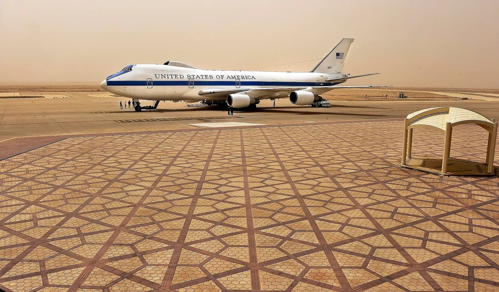 The National Airborne Operations Center E-4B aircraft sits at King Khalid International Airport during its support mission for U.S. Defense Secretary Robert M. Gates in Riyadh, Saudi Arabia, April. 6, 2011. DOD photo by U.S. Air Force Master Sgt. Jerry Morrison