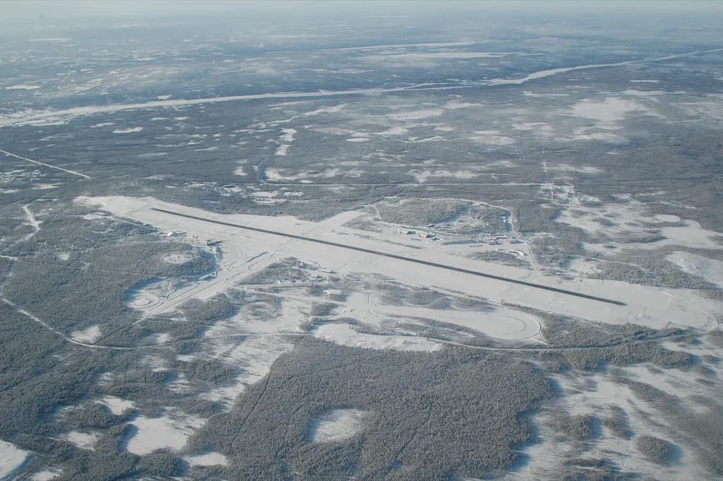 Aerial view of Rovaniemi Airport and runway