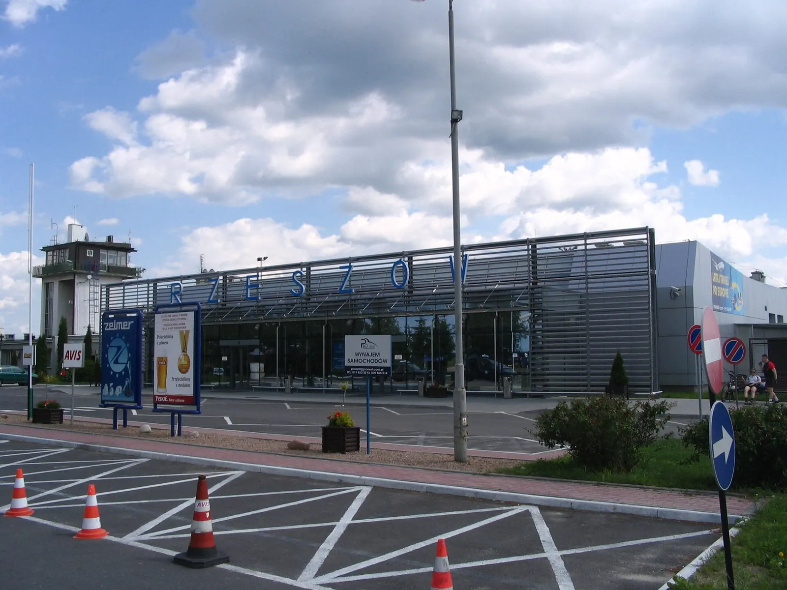 Passenger terminal building at Rzeszów–Jasionka Airport seen from the landside forecourt