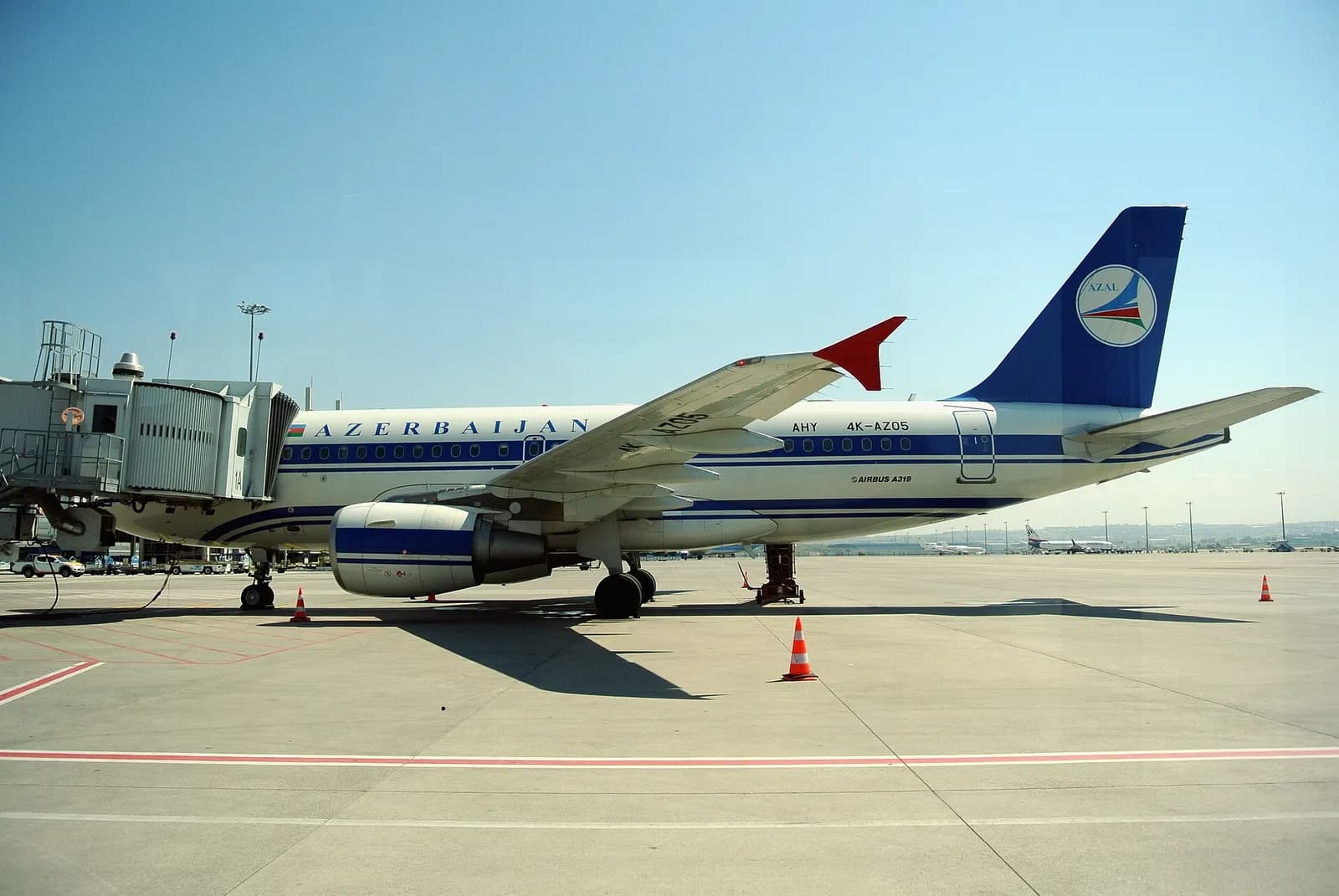 Azerbaijan Airlines aircraft (Airbus A319 4K-AZ05) at Sabiha Gökçen International Airport.