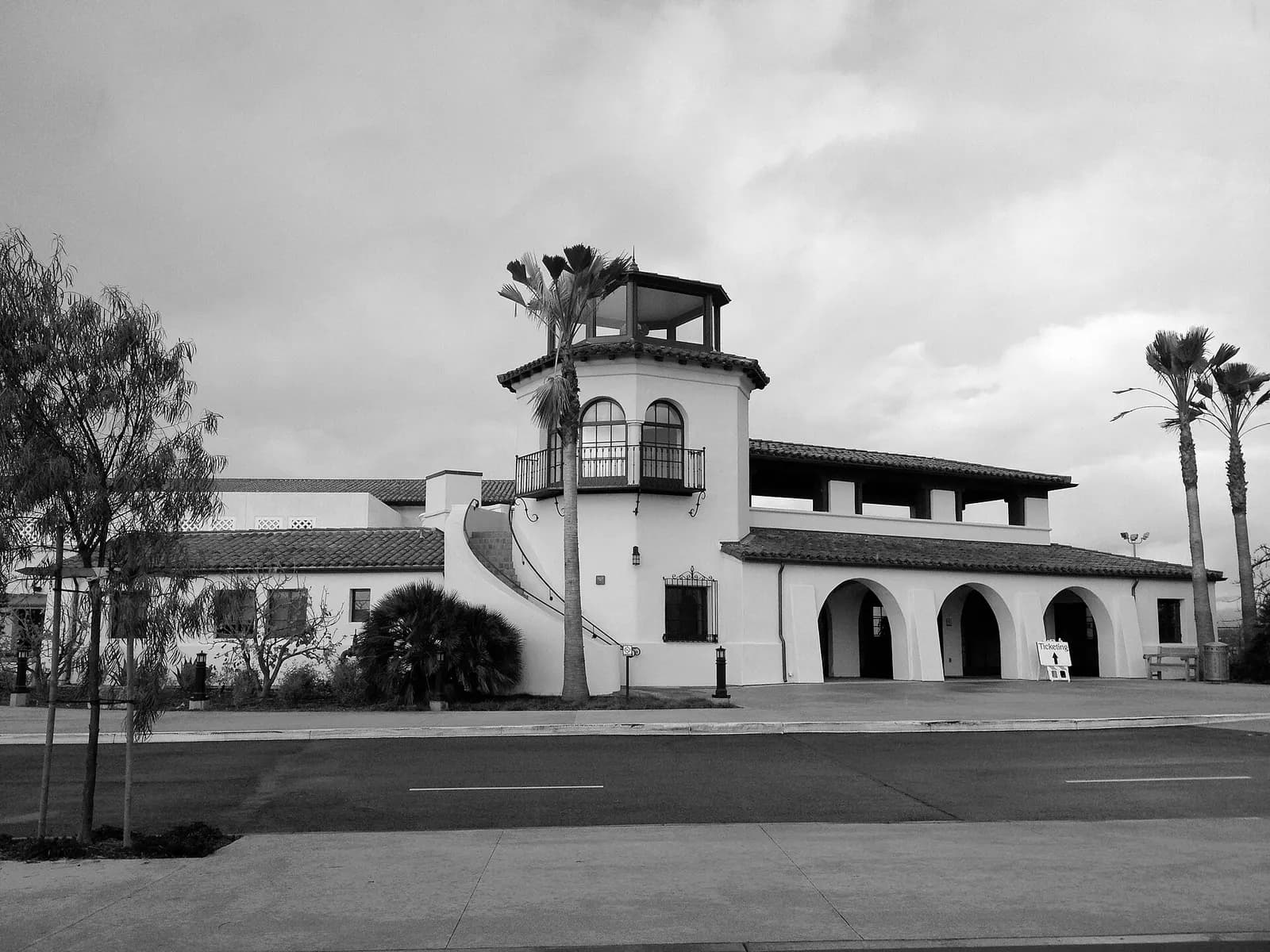 The 1942 Spanish-style Santa Barbara air terminal wing after it was moved into the newer hall, February 2013.