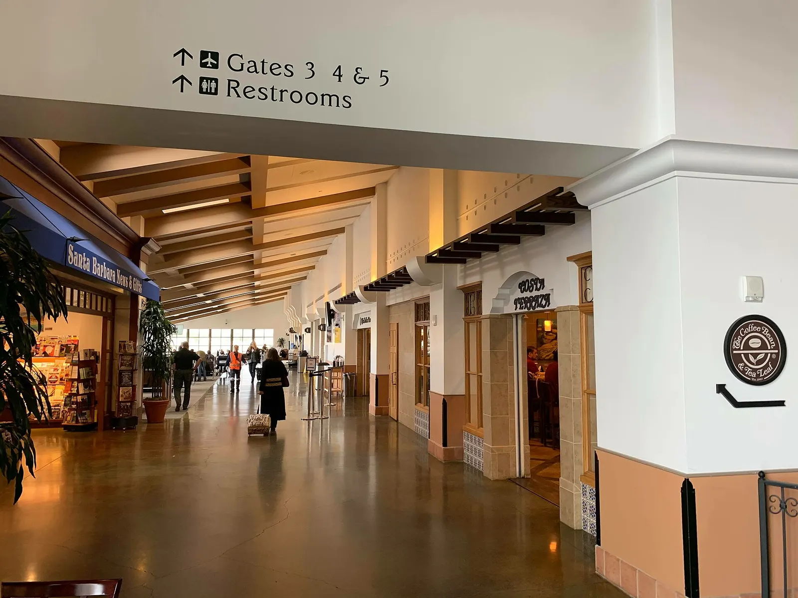 Airside concessions hall at Santa Barbara Municipal Airport, December 2019, including a historic Coffee Bean mark.