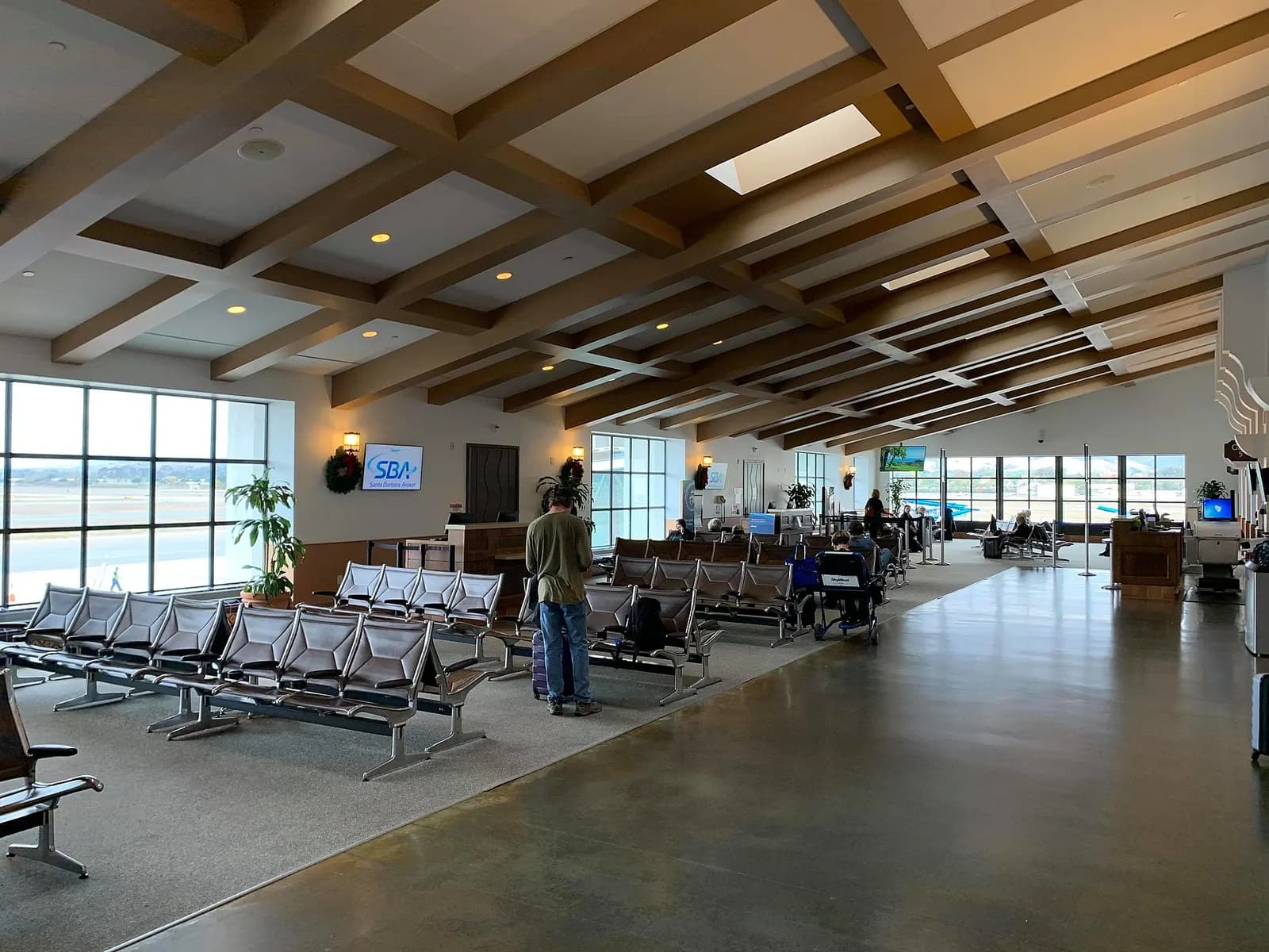 Gates 3 through 5 holdroom at Santa Barbara Municipal Airport, December 2019.