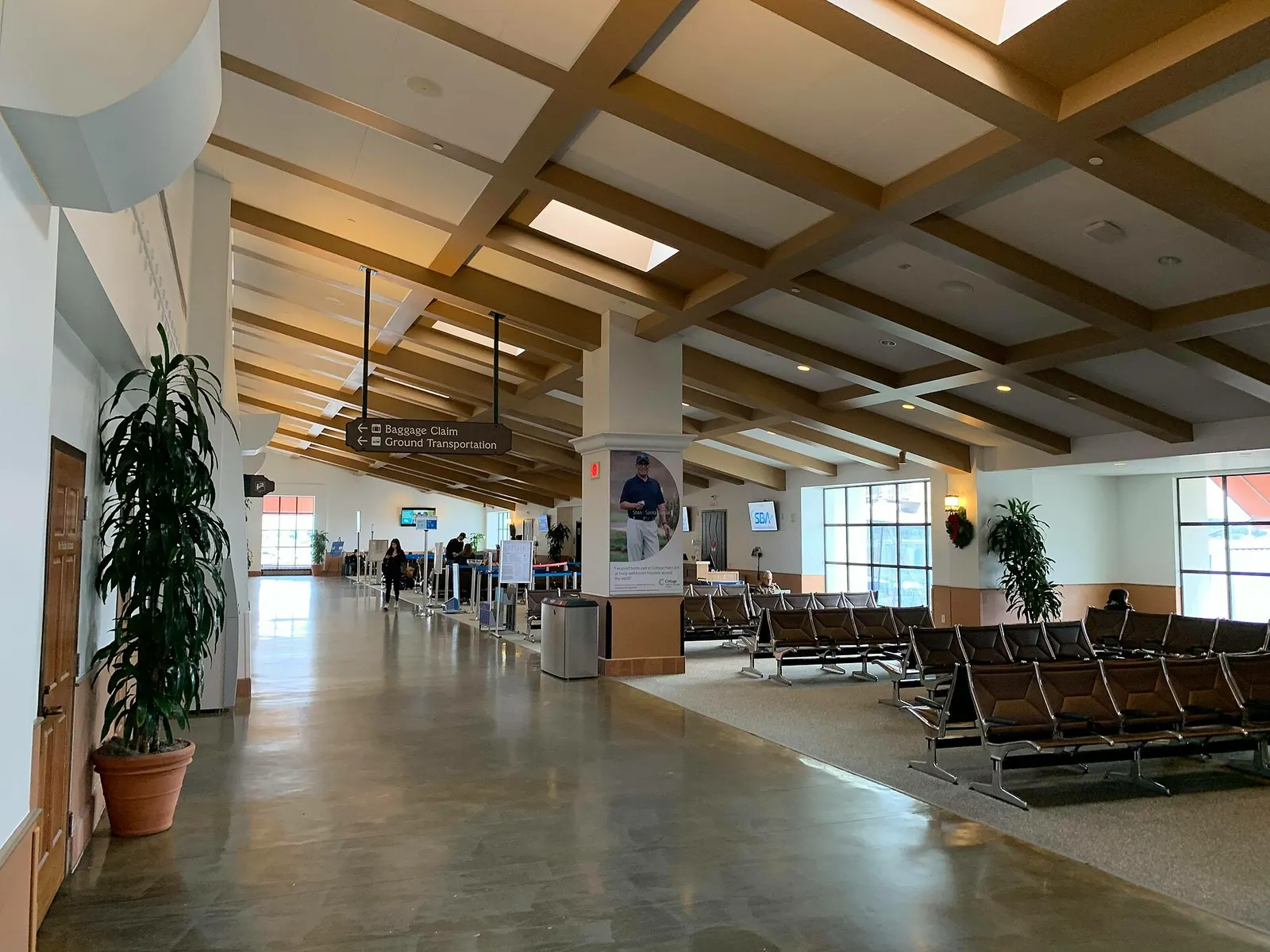 Gates 1 and 2 holdroom at Santa Barbara Municipal Airport, December 2019.