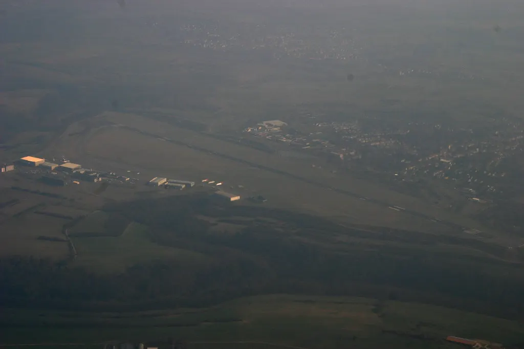 Oblique aerial photograph of Saarbrücken Airport in Ensheim.