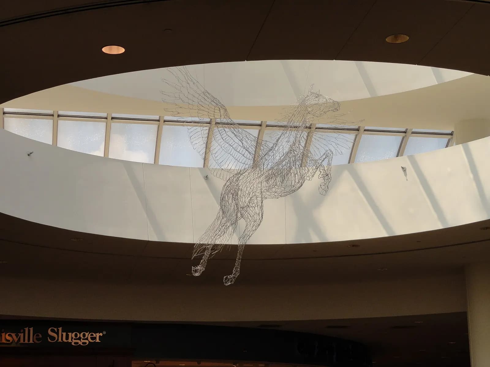 Wire Pegasus sculpture above the Louisville Slugger shop in the SDF rotunda