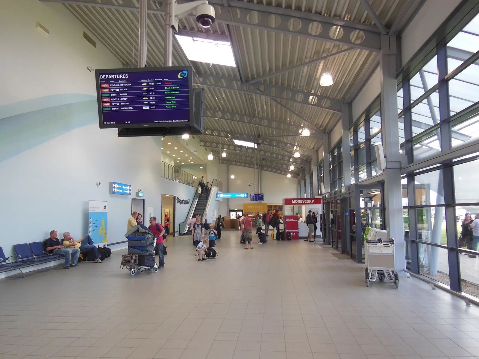 London Southend Airport terminal interior looking from check-in toward arrivals