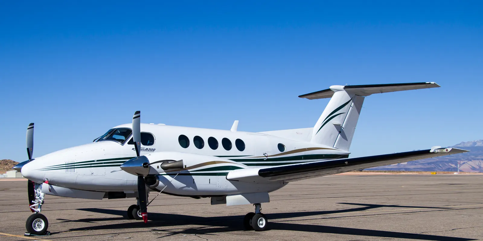 A Nevada Department of Transportation King Air 350 on the tarmac at St. George Regional Airport.