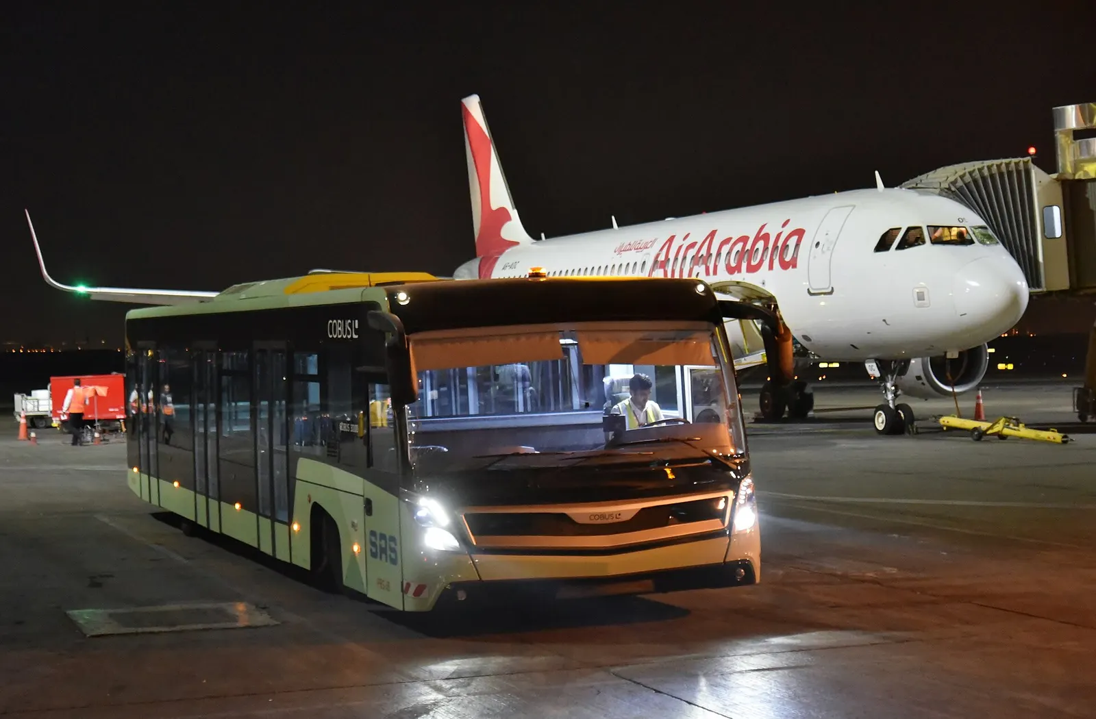 Sharjah Aviation Services (SAS) Cobus 3000 airside transfer bus, at Sharjah International Airport (SHJ/OMSJ), United Arab Emirates