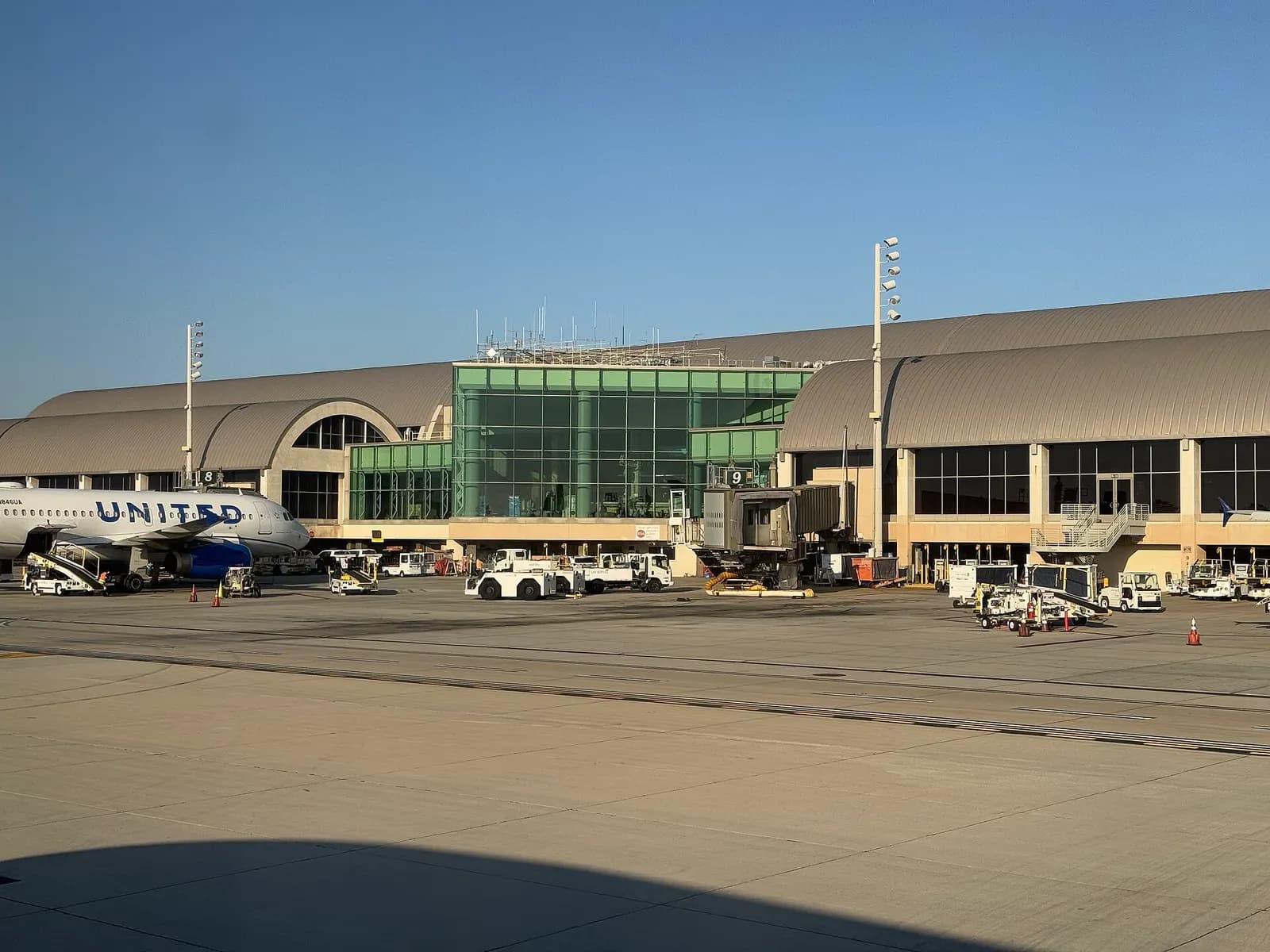 View of the terminal from a taxiing aircraft at John Wayne Airport in Orange County, California