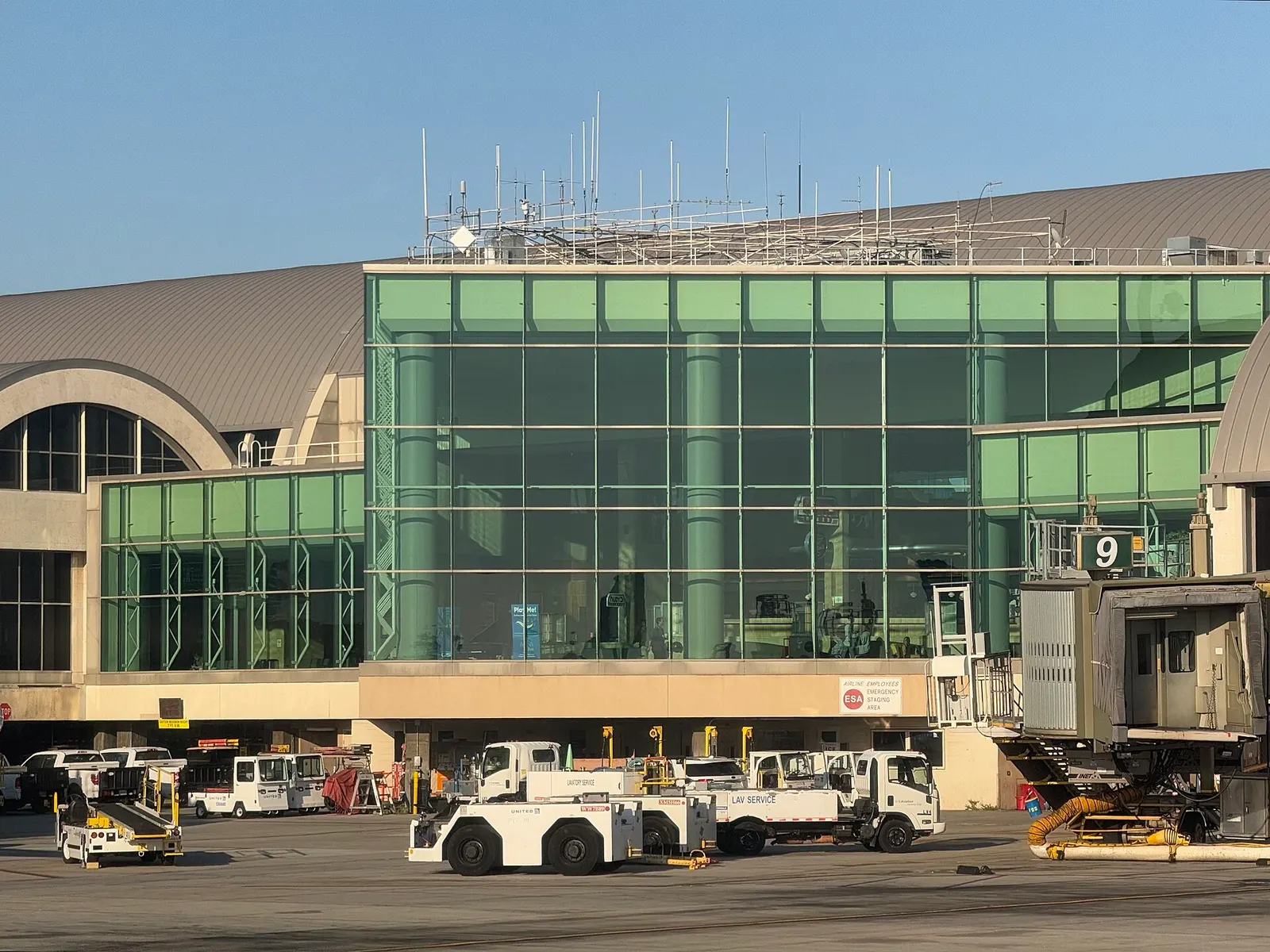 View of the terminal from a taxiing aircraft at John Wayne Airport in Orange County, California