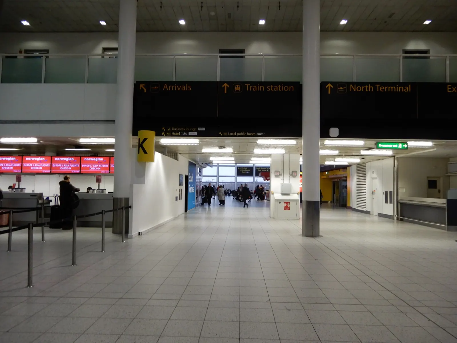 Gatwick Airport South Terminal concourse immediately outside the exit from the train station