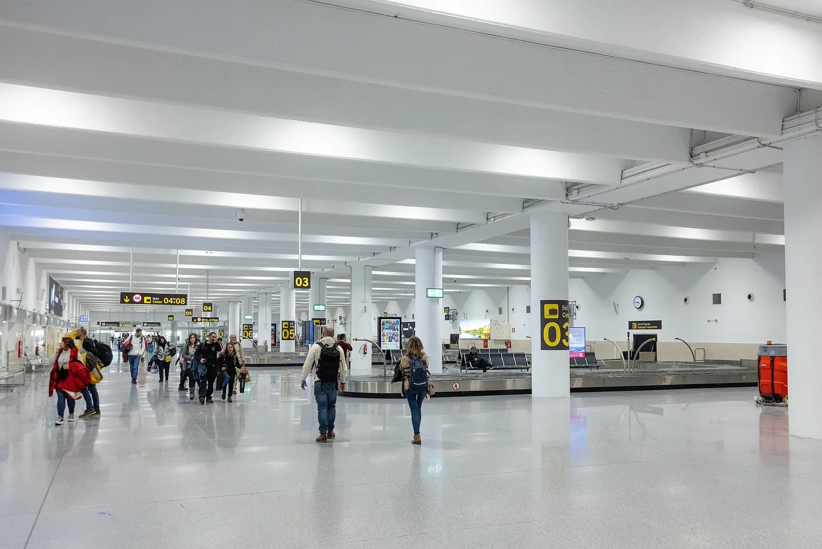 Baggage reclaim belts in the arrivals hall at Seville Airport.