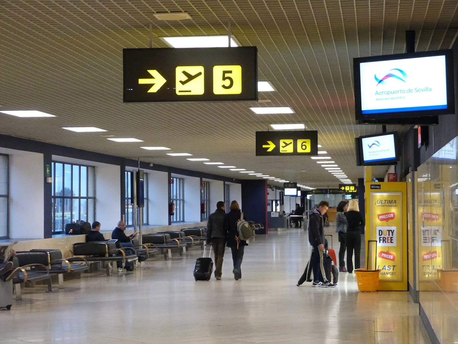 Interior departures / check-in hall at Seville Airport.
