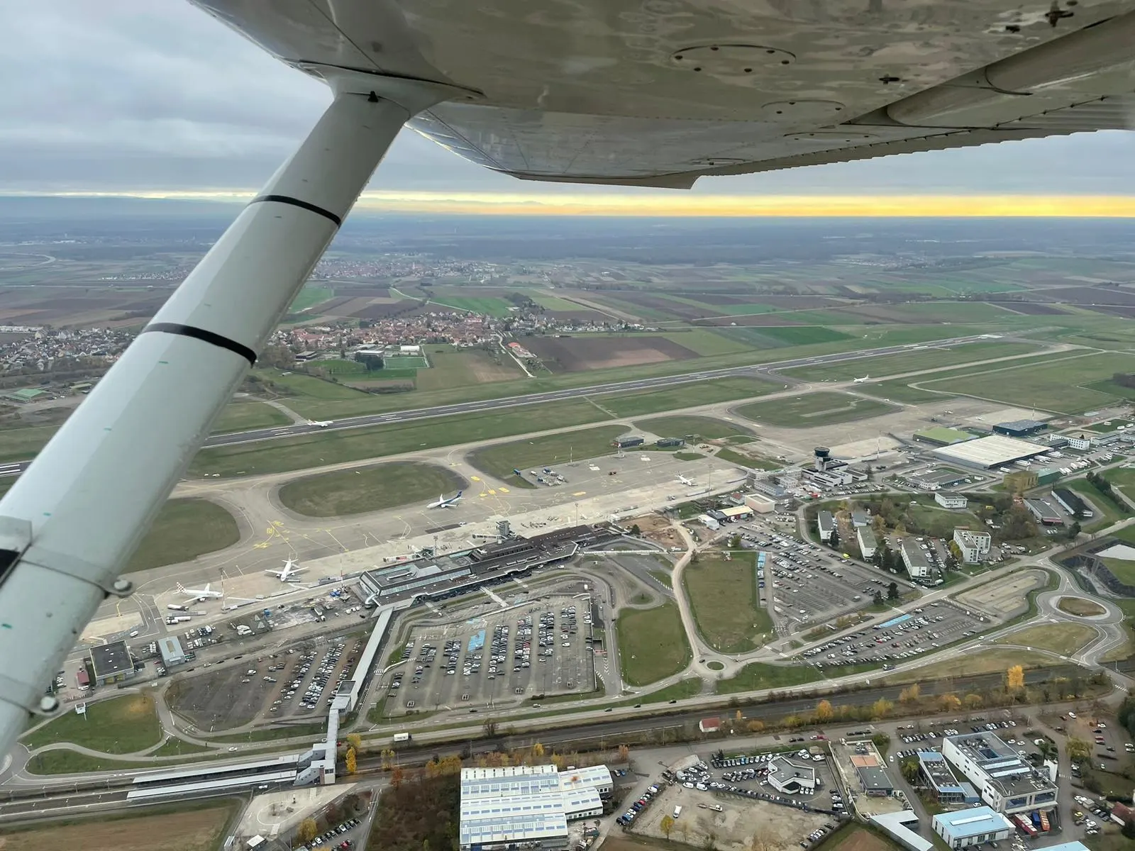 Aerial photograph of Strasbourg-Entzheim Airport and surrounding fields