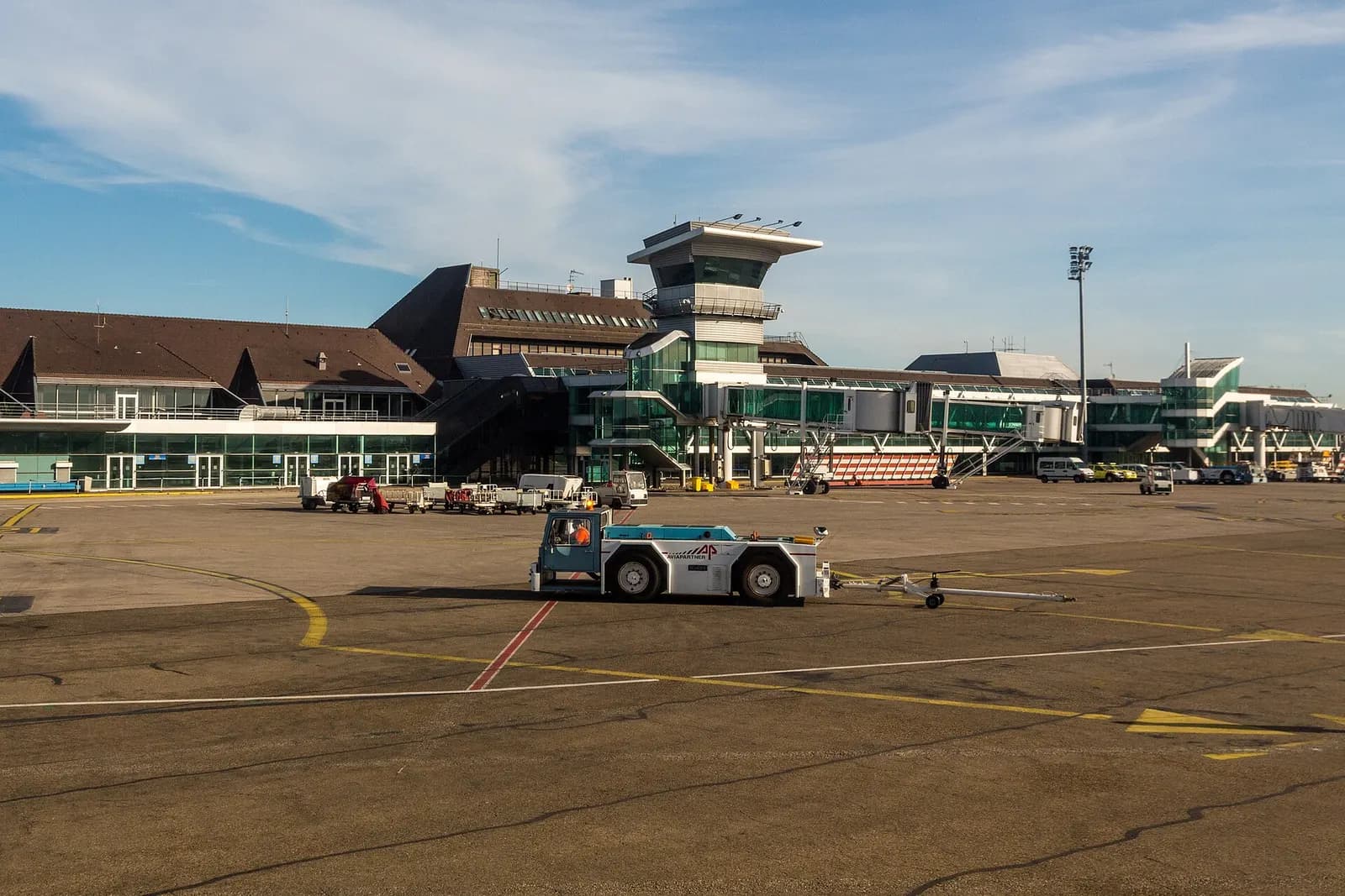 Strasbourg-Entzheim Airport terminal from the airside apron side