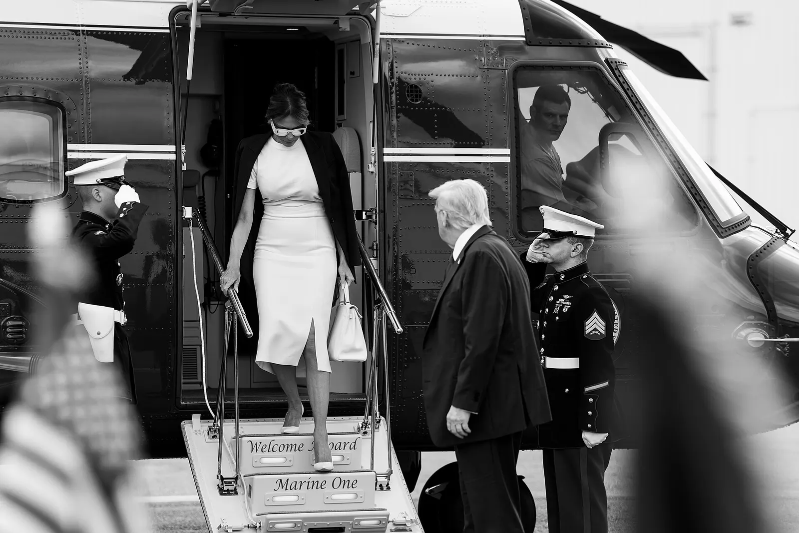 President Donald Trump and First Lady Melania Trump disembark Marine One at Teterboro Airport in Teterboro, New Jersey on Sunday, July 13, 2025. (Official White House Photo by Andrea Hanks)