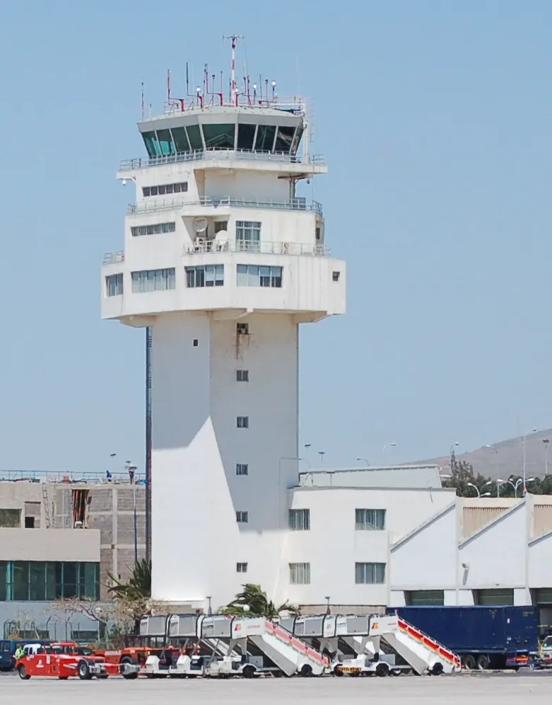 Tenerife South control tower seen from the apron platform