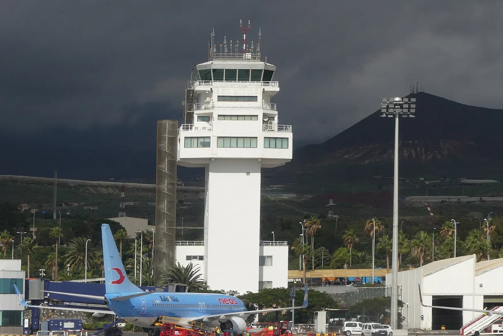 Close view of the Tenerife South Airport air traffic control tower
