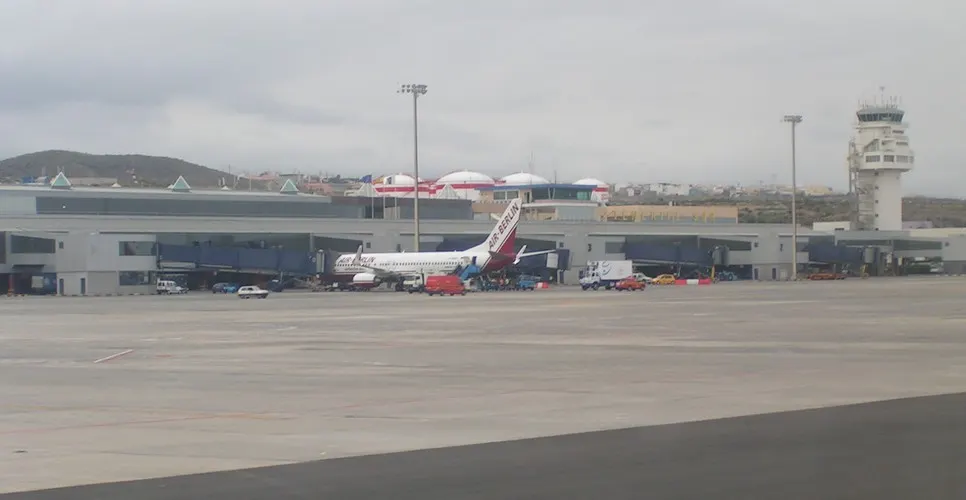 Tenerife South terminal building viewed from the airside approach