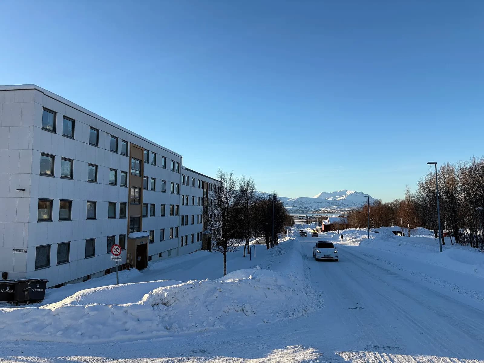View towards Tromsø Airport through Ørnevegen Road in Tromsø