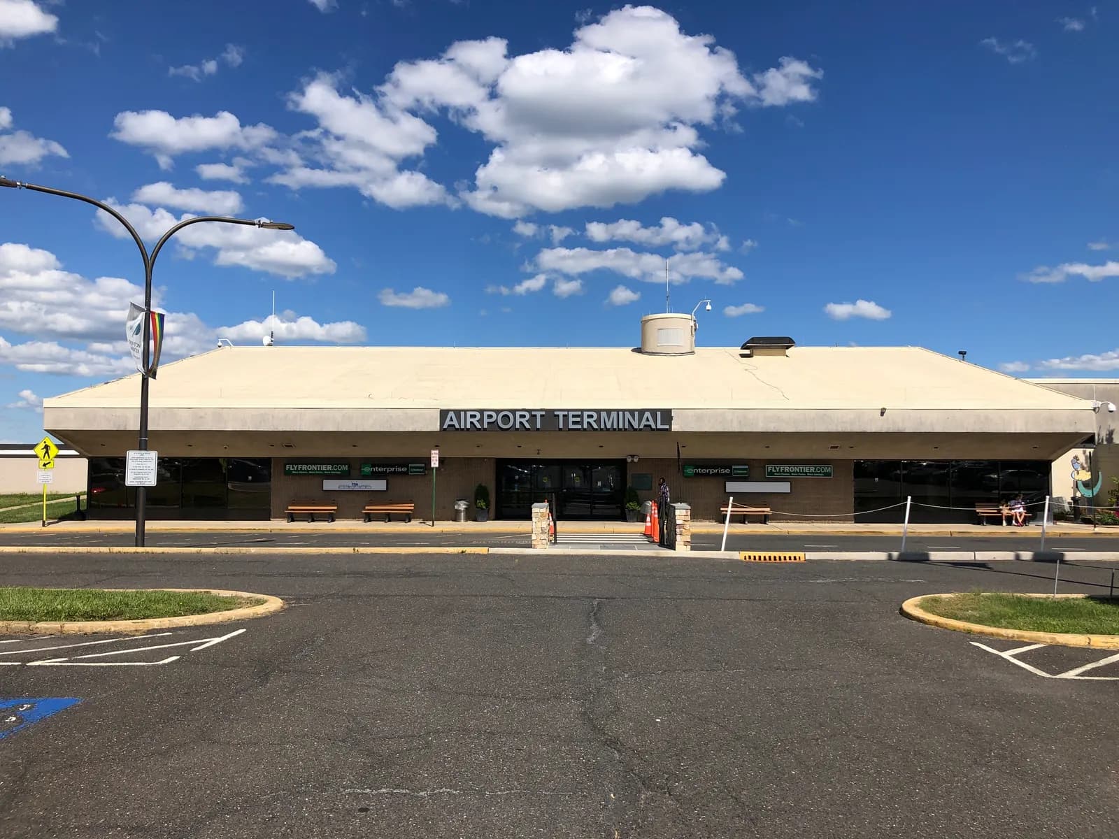 Northwest side of the Trenton-Mercer passenger terminal along Terminal Circle Drive in Ewing, New Jersey, June 2024.