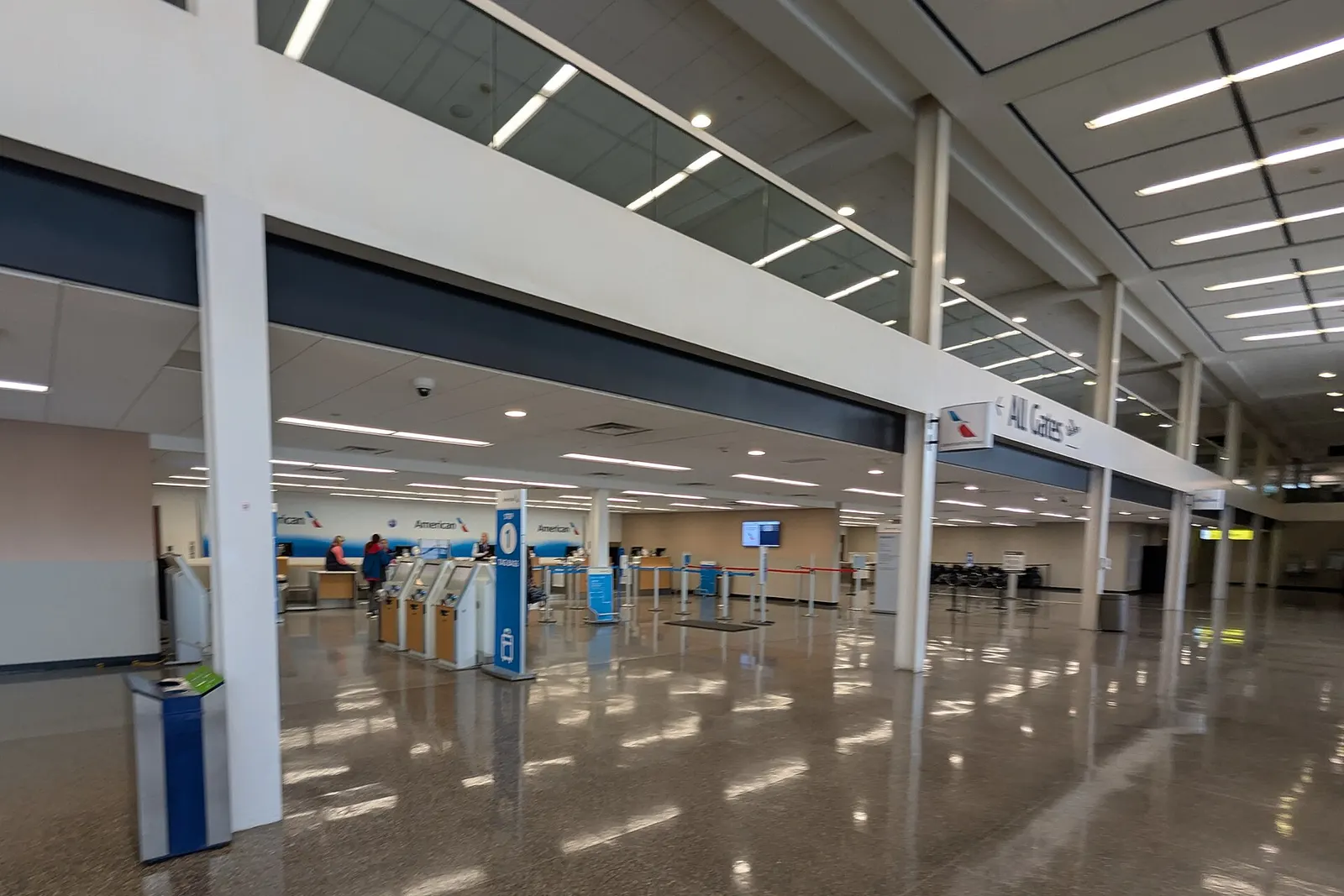 American Airlines ticket counters on the landside level at Tulsa International Airport in October 2025.