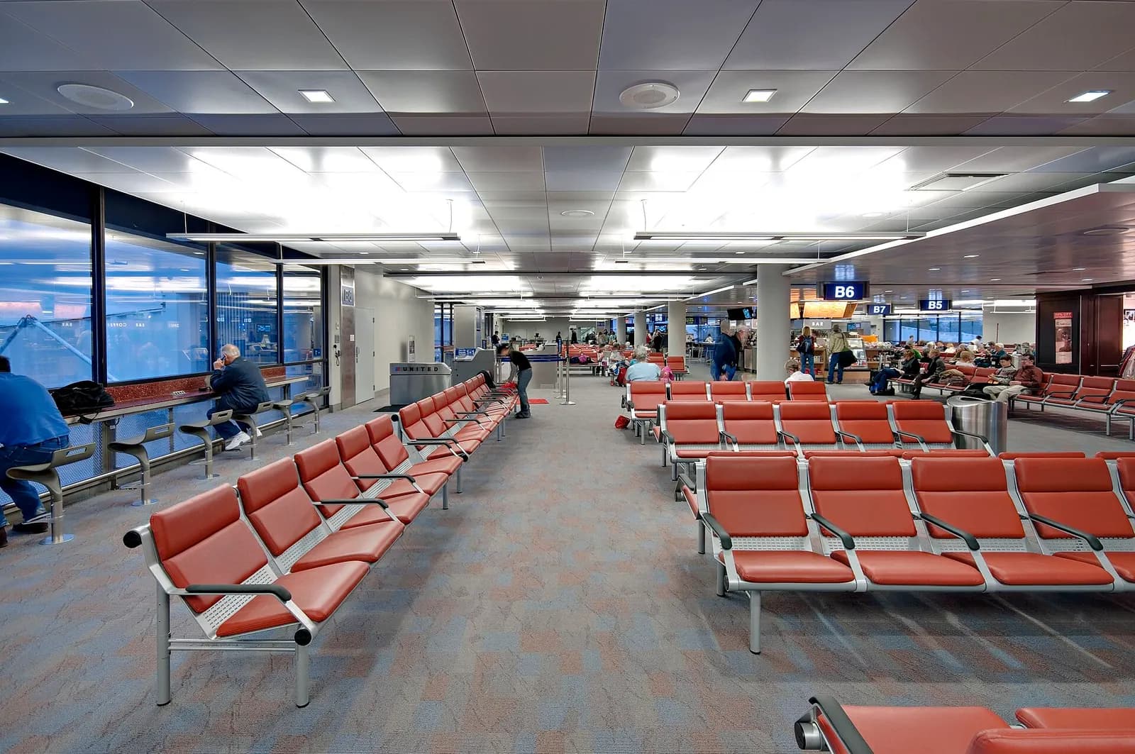 Secure-side holdroom at Tucson International Airport serving Gates B5, B6, and B7