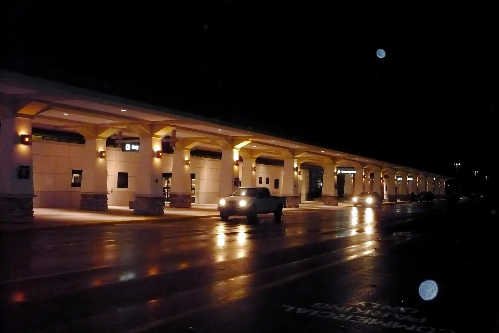 Night curb and canopy at Cherry Capital Airport’s 2004 terminal, 19 November 2007 — historic versus 2026 Gates to the Future construction