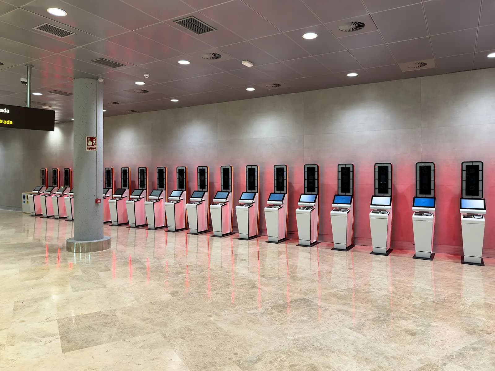 Entry/Exit System biometric kiosks inside Valencia Airport in 2025.