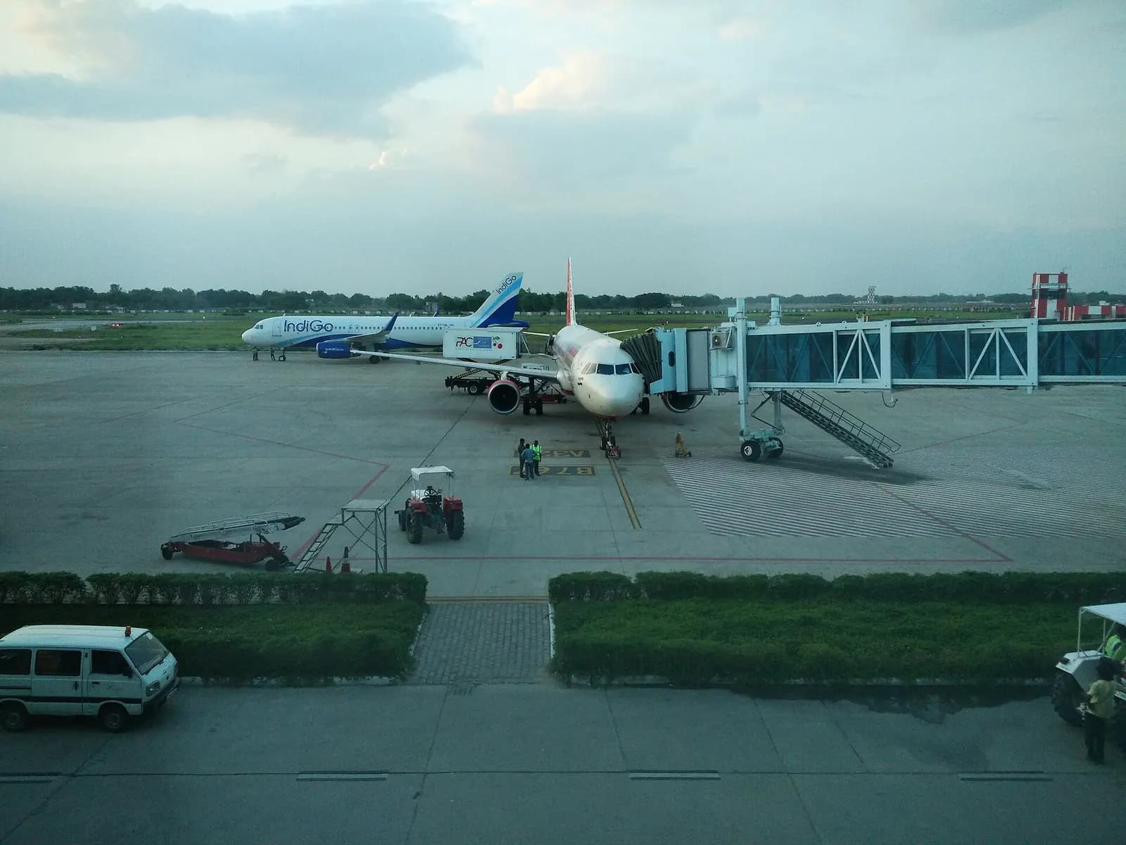 Air India and Indigo aircraft at Varanasi Airport