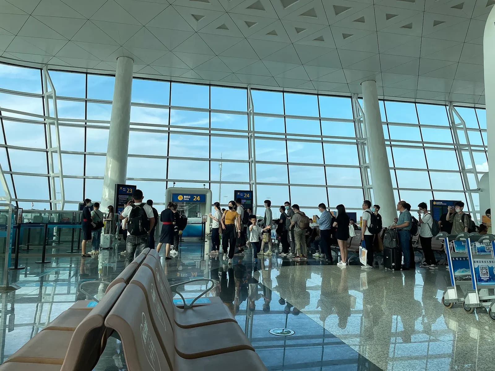 Boarding queue at Wuhan Tianhe International Airport