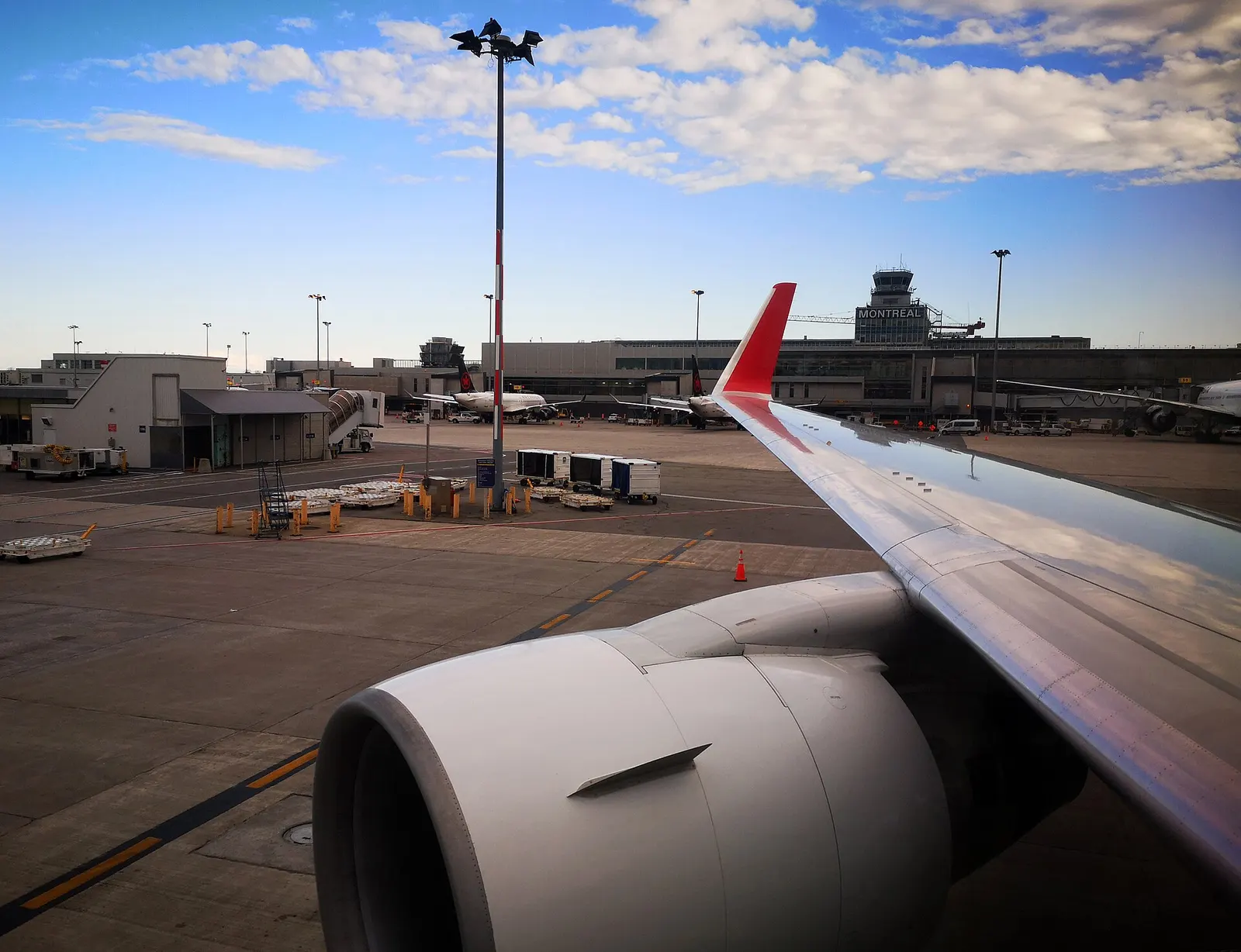Montréal–Trudeau terminal viewed from airside abroad an Austrian Airlines Boeing 767-300ER