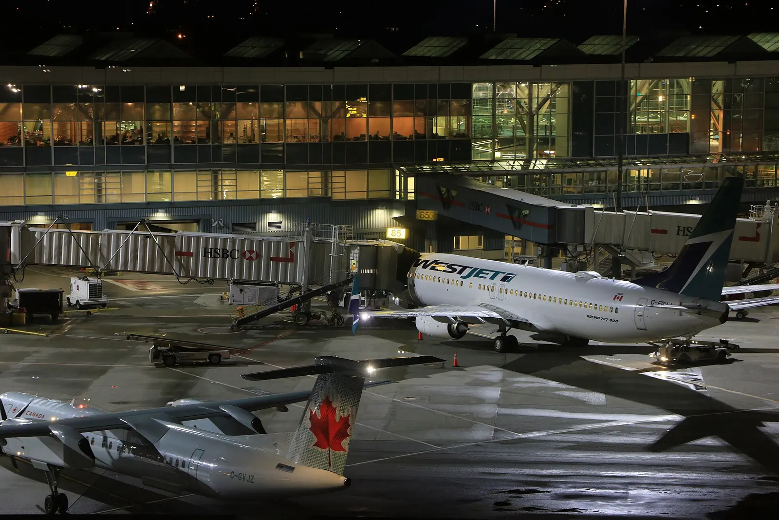 Late evening at Vancouver International CYVR in February 2017. The gates are in Pier E, which handles US flight arrivals and departures.
