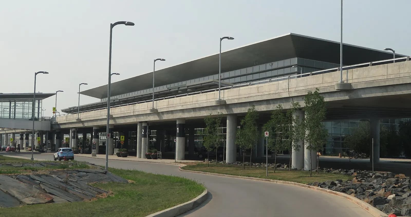Main terminal curb and elevated roadway at Winnipeg Richardson International Airport