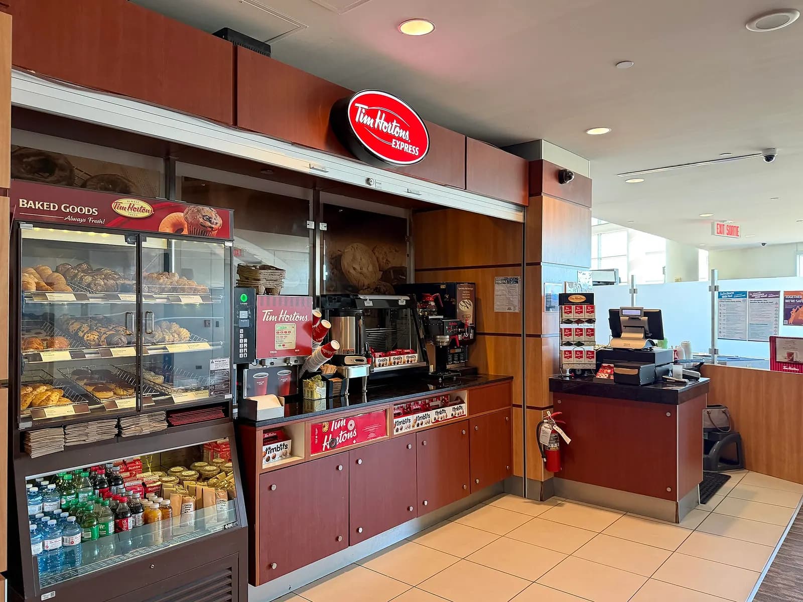 Tim Hortons Express kiosk in the U.S. departures area at Winnipeg Richardson, October 2025