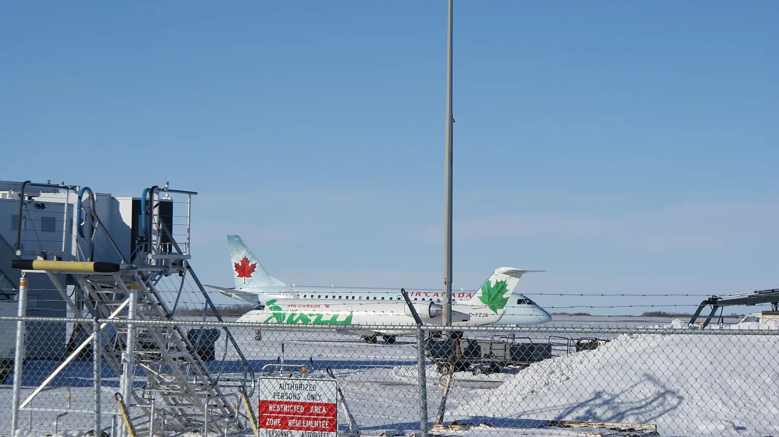 Airliners parked on the Saskatoon apron in front of the civil terminal in January 2009.
