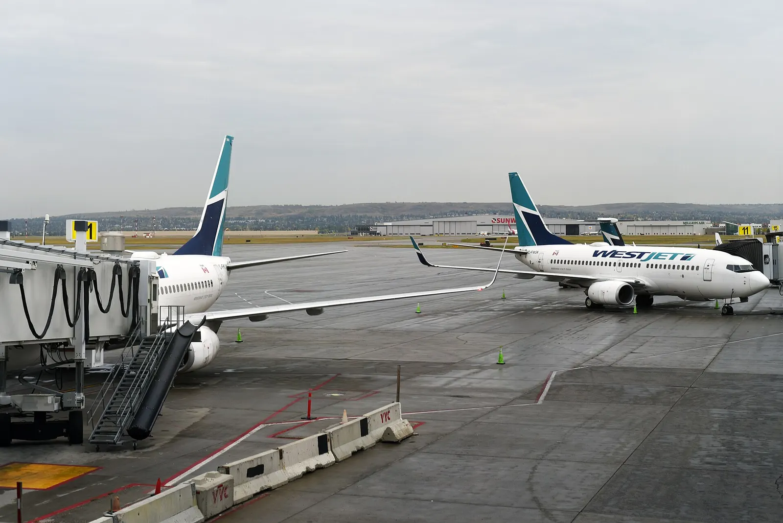 WestJet aircrafts at Calgary International Airport