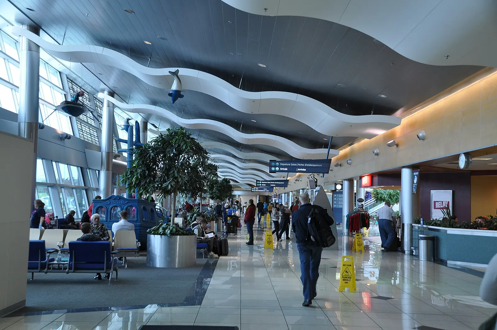 Airside seating and windows in the St. John's International Airport departures area, June 2016.